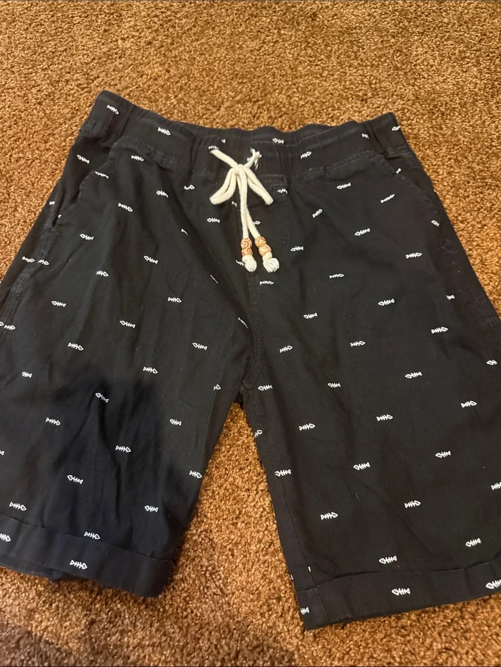 Men's Black Shorts with White Fish Print
